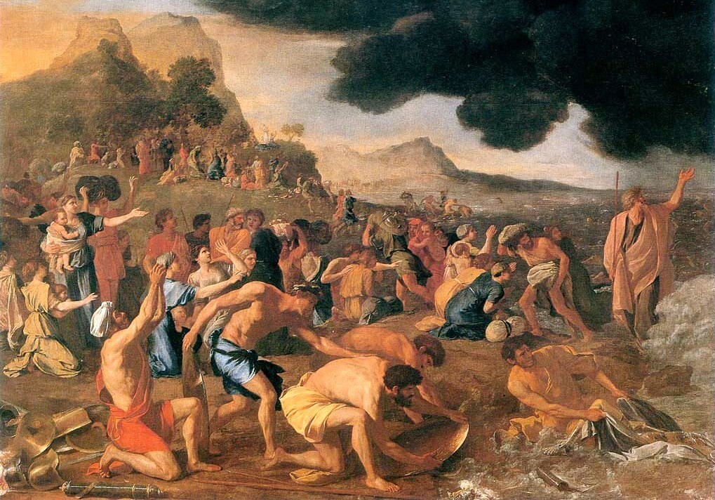 El cruce del Mar Rojo, obra del pintor francés Nicolas Poussin realizada en 1634, representa uno de los episodios centrales del relato del Éxodo. El lienzo, característico del clasicismo barroco, muestra al pueblo de Israel atravesando las aguas abiertas mientras el ejército egipcio es arrasado por el mar. Foto: Wikipedia