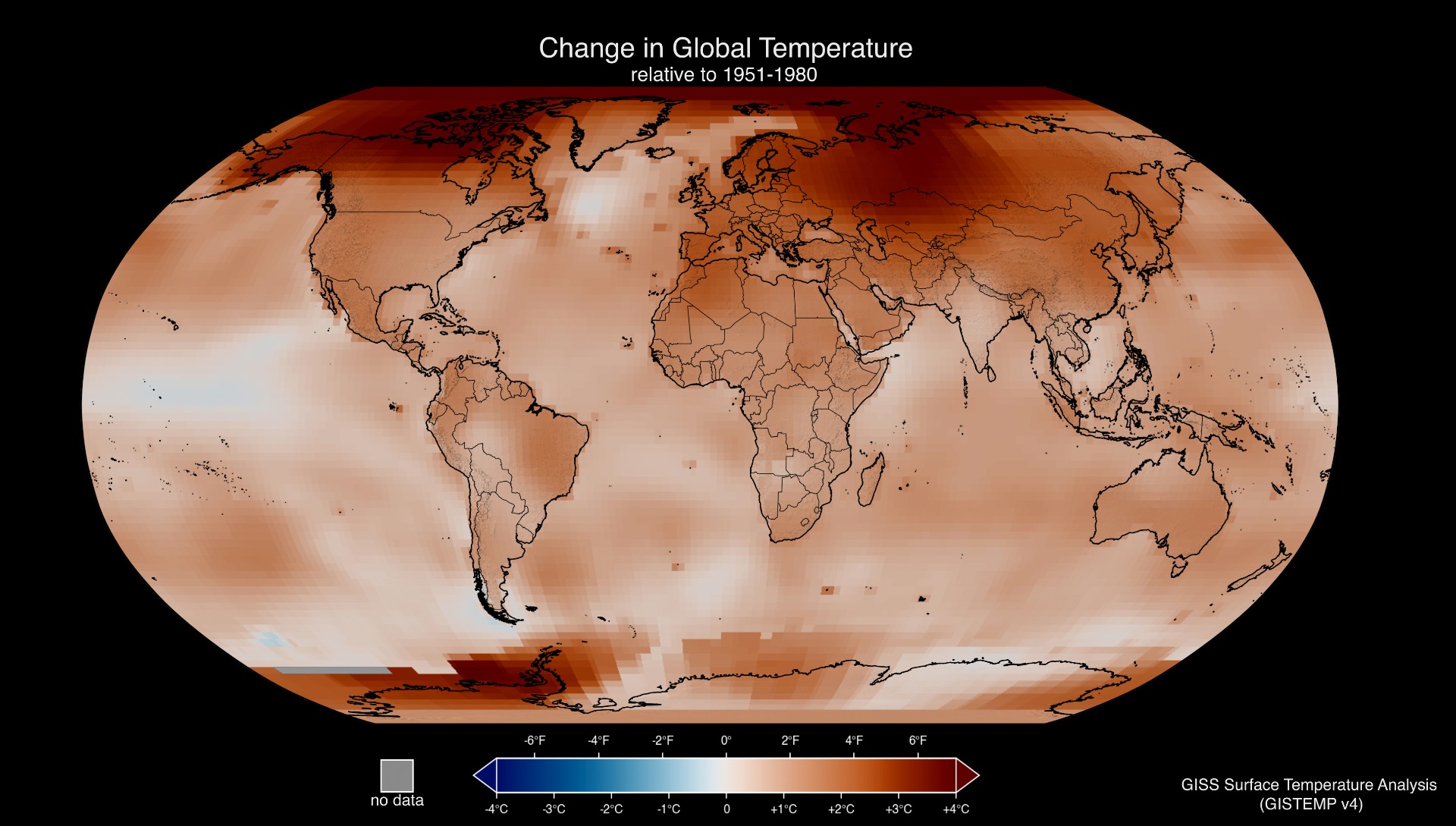 Anomalías de la temperatura superficial global durante 2025 respecto del período de referencia 1951–1980. La visualización de NASA muestra la distribución mundial de las diferencias de temperatura registradas durante el año. Fotografía: NASA / Scientific Visualization Studio / GISS.