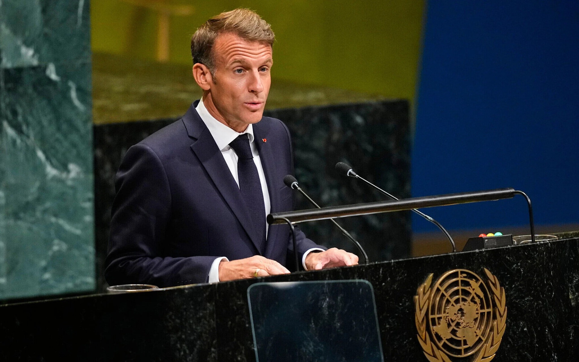 El presidente de Francia, Emmanuel Macron, habla durante la 81.ª sesión de la Asamblea General de las Naciones Unidas, en la sede de la ONU, el 22 de septiembre de 2026. Foto: AP / Yuki Iwamura
